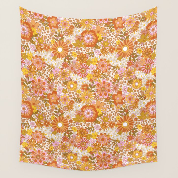 70s Floral Pattern Wall Tapestry