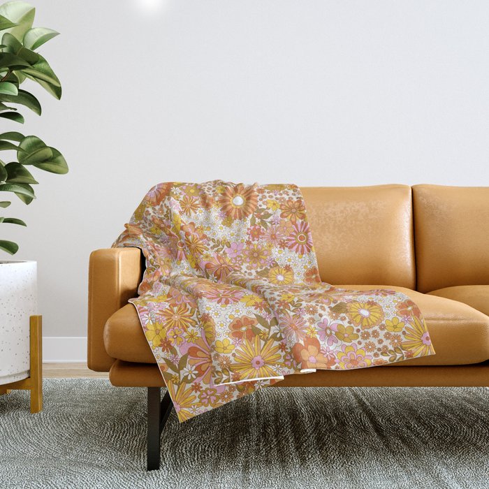 70s Floral Pattern Throw Blanket
