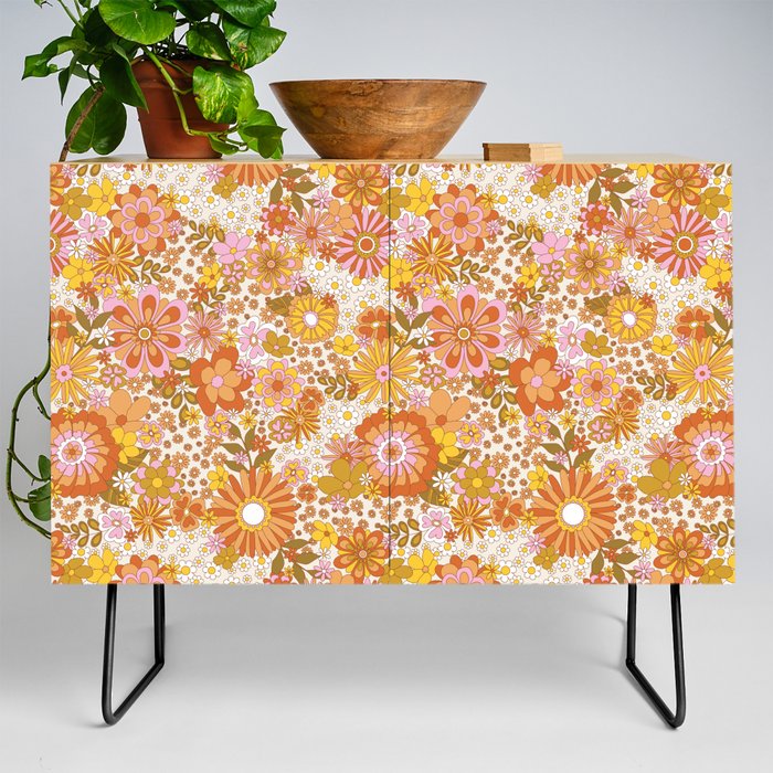 70s Floral Pattern Credenza