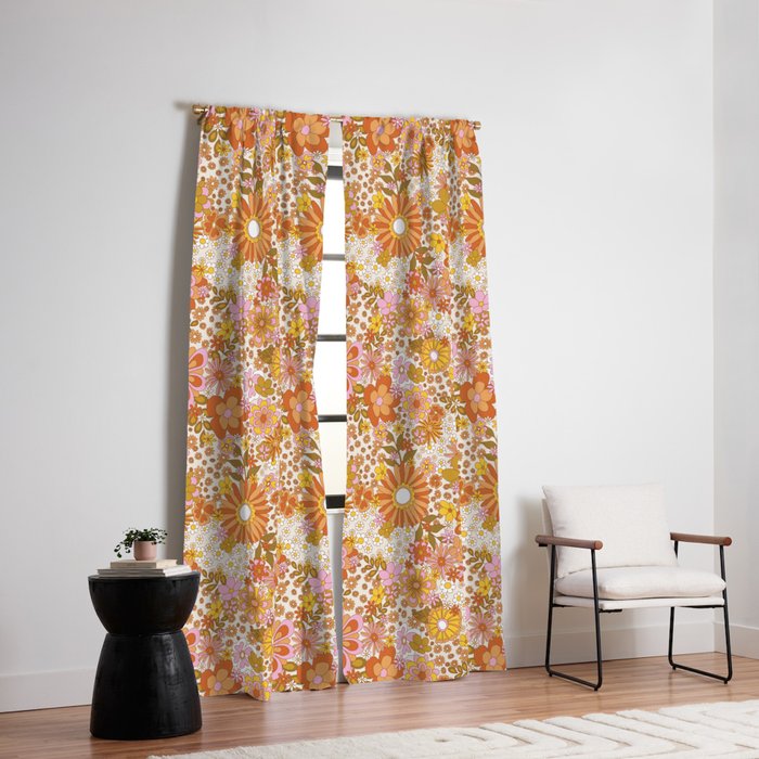 70s Floral Pattern Window Curtain