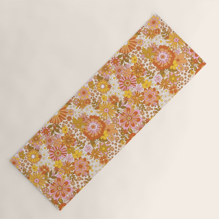 70s Floral Pattern Yoga Mat