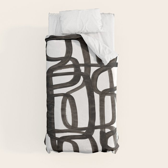 Writing On The Wall' Mid Century Modern Fun Abstract Shapes  Duvet Cover