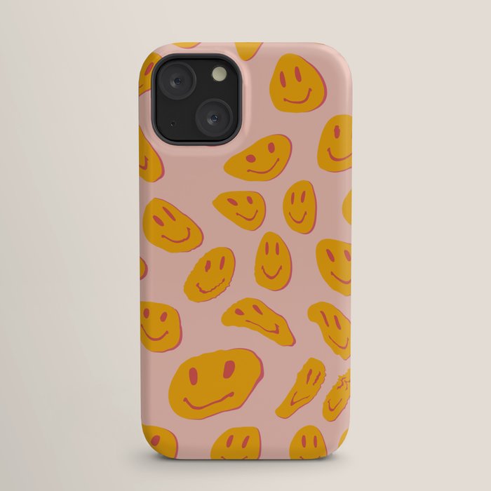 70s retro yellow smile face illustration  iPhone Case