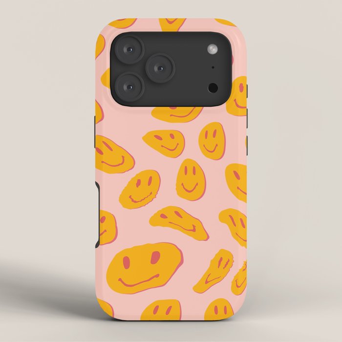 70s retro yellow smile face illustration  iPhone Case