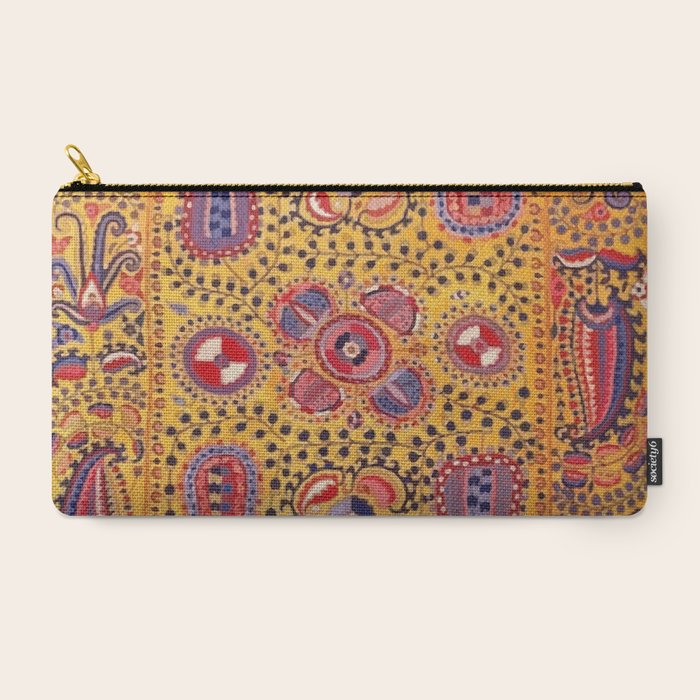 19th Century Uzbekistan Suzani with Gold Background  Carry All Pouch