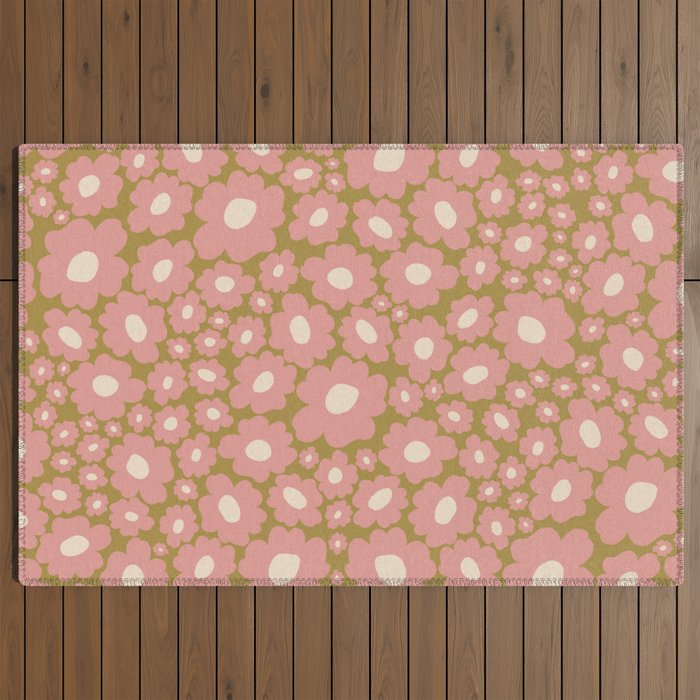 70������������������s Retro Floral  Outdoor Rug