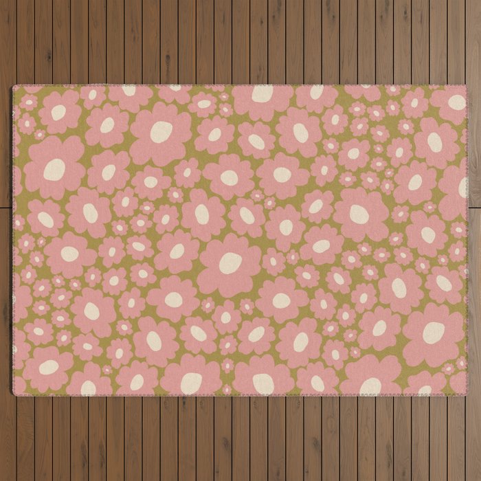 70������������������s Retro Floral  Outdoor Rug