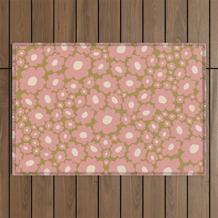 70������������������s Retro Floral  Outdoor Rug