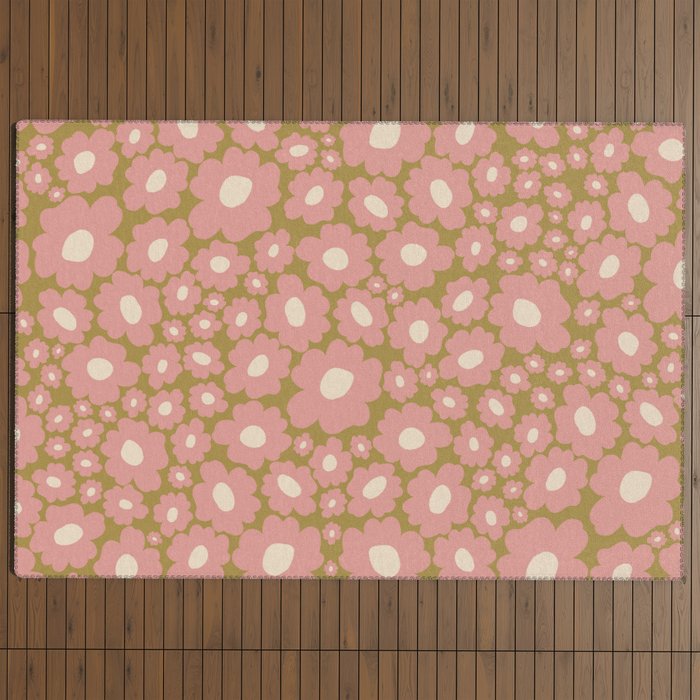 70������������������s Retro Floral  Outdoor Rug
