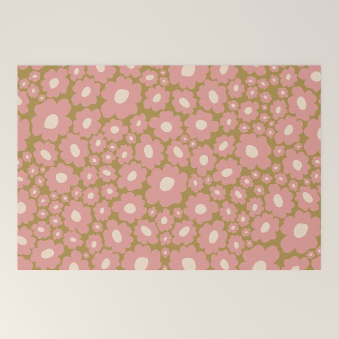 70������������������s Retro Floral  Welcome Mat