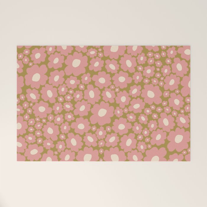 70������������������s Retro Floral  Welcome Mat