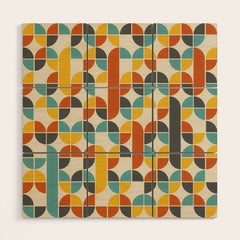 1970s Colors Mid Century Modern Geometric Pattern  Wood Wall Art