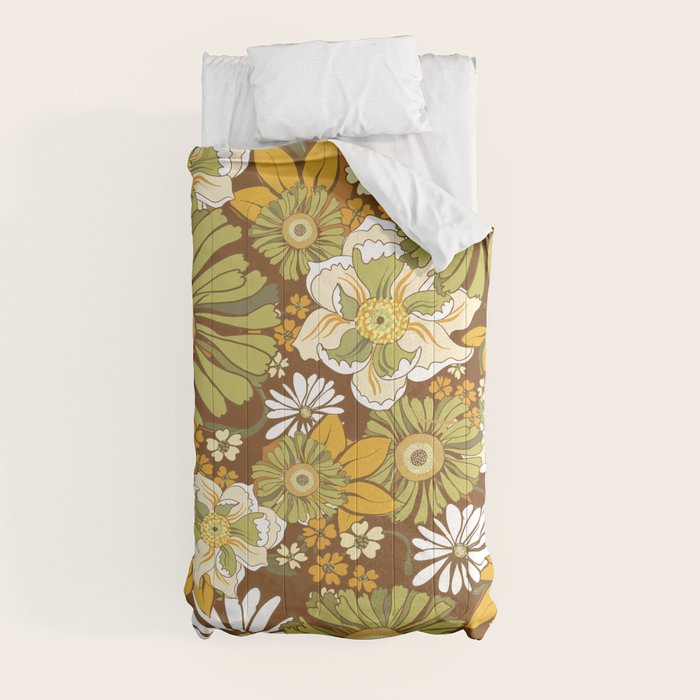 70s Retro Flower Power boho pattern Comforter