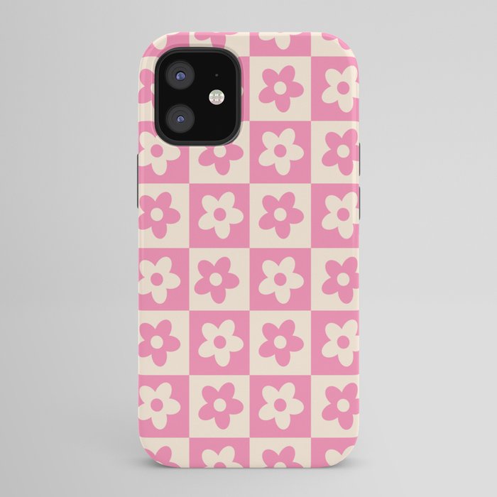 90s checkers flowers cream and pink iPhone Case
