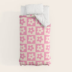 90s checkers flowers cream and pink Comforter