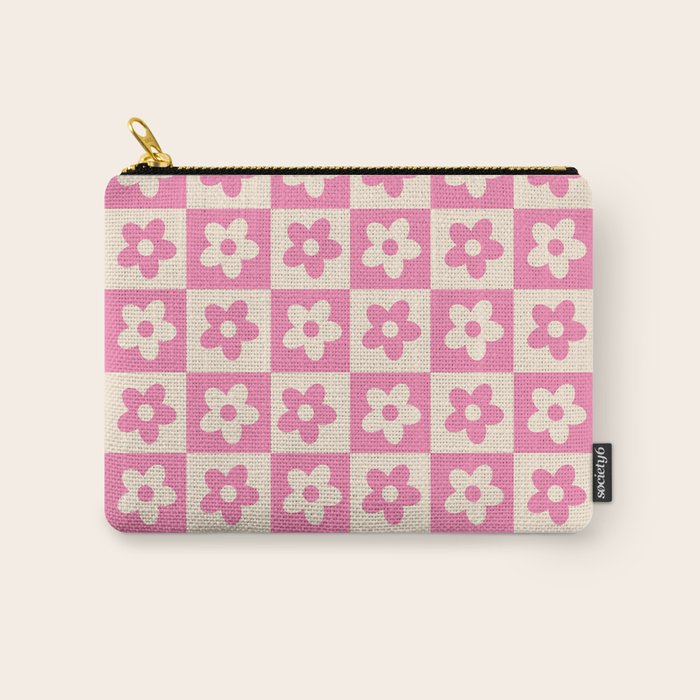 90s checkers flowers cream and pink Carry All Pouch