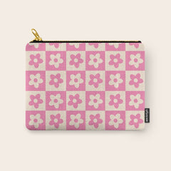 90s checkers flowers cream and pink Carry All Pouch