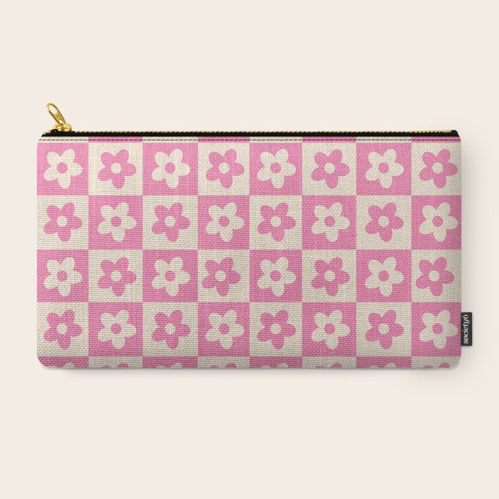 90s checkers flowers cream and pink Carry All Pouch
