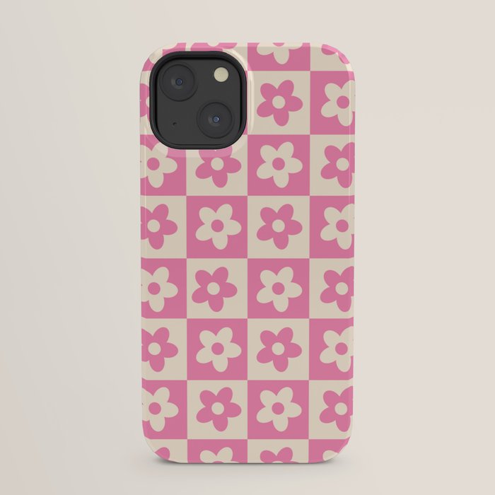 90s checkers flowers cream and pink iPhone Case