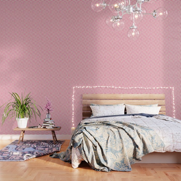 90s checkers flowers cream and pink Wallpaper