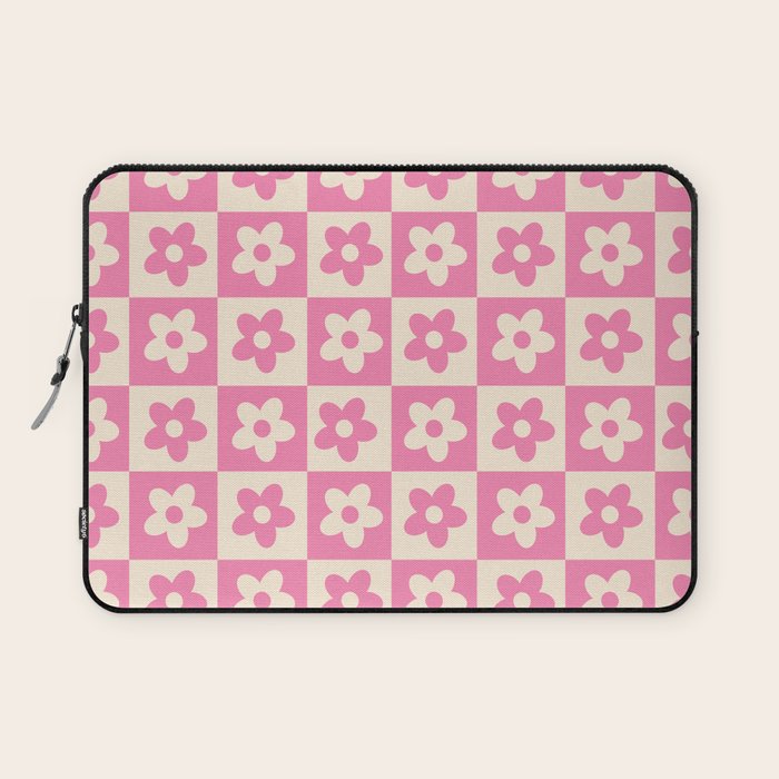 90s checkers flowers cream and pink Laptop Sleeve