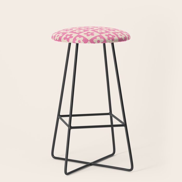 90s checkers flowers cream and pink Stool