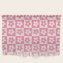 90s checkers flowers cream and pink Wall Hanging
