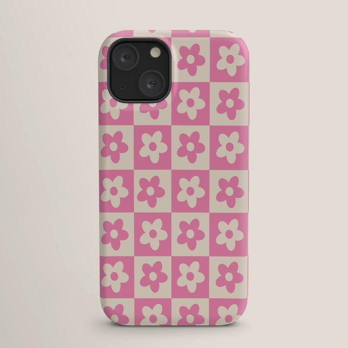 90s checkers flowers cream and pink iPhone Case