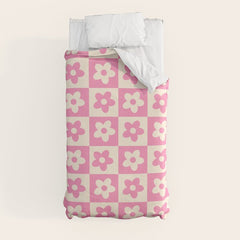 90s checkers flowers cream and pink Duvet Cover