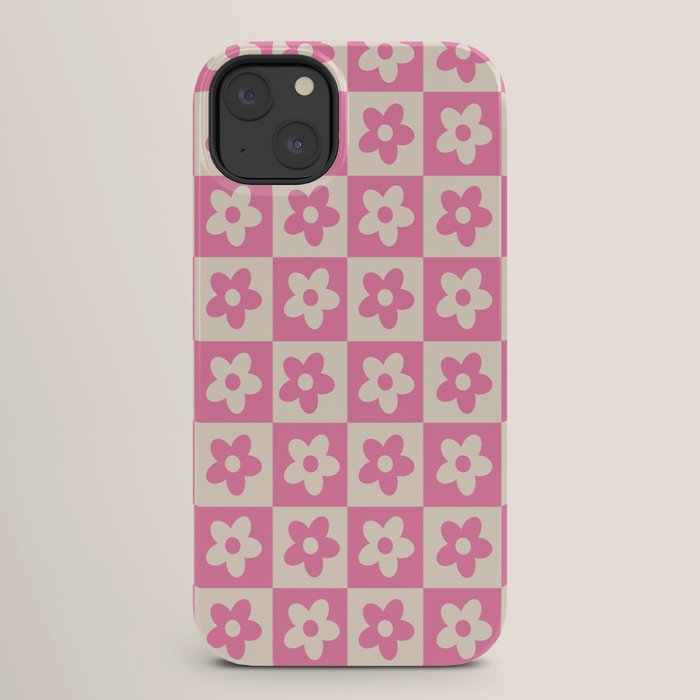 90s checkers flowers cream and pink iPhone Case