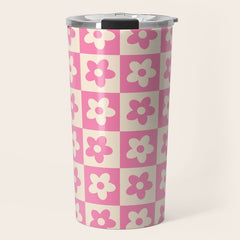 90s checkers flowers cream and pink Travel Mug