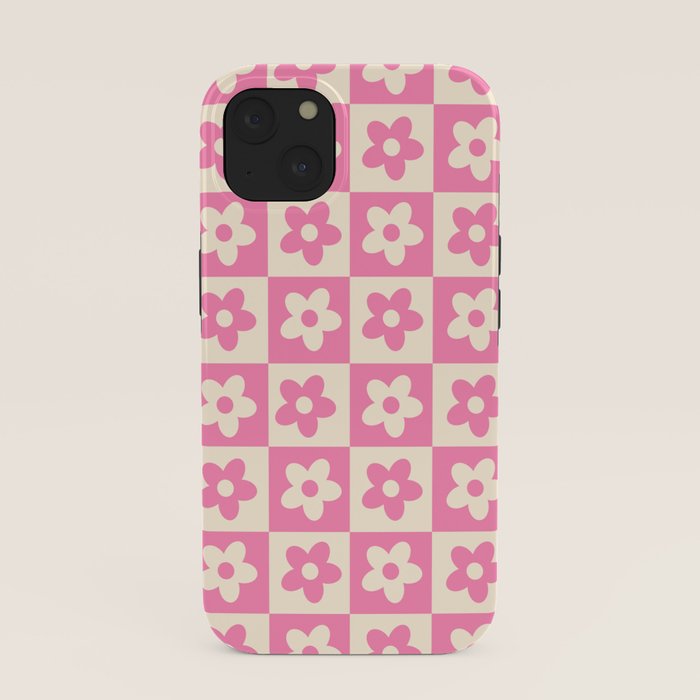 90s checkers flowers cream and pink iPhone Case