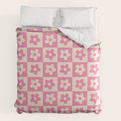 90s checkers flowers cream and pink Comforter