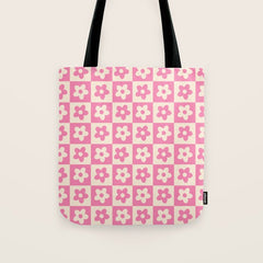 90s checkers flowers cream and pink Tote Bag