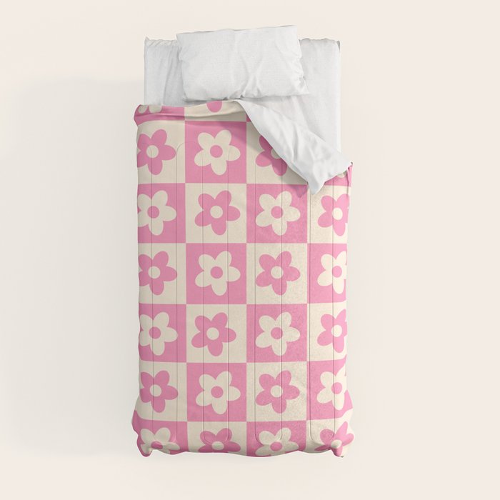 90s checkers flowers cream and pink Comforter