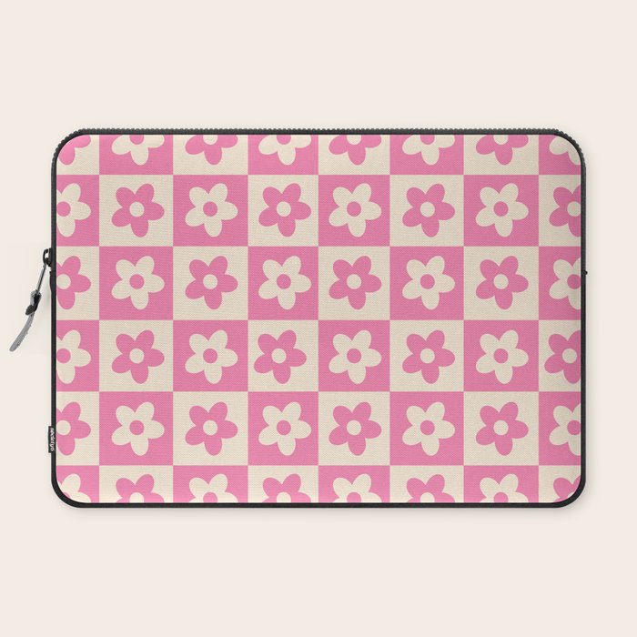 90s checkers flowers cream and pink Laptop Sleeve