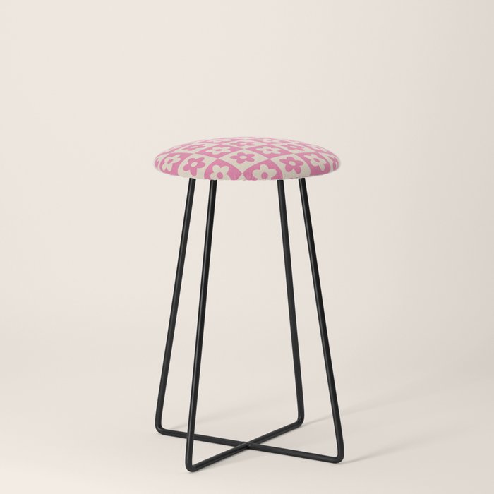 90s checkers flowers cream and pink Stool
