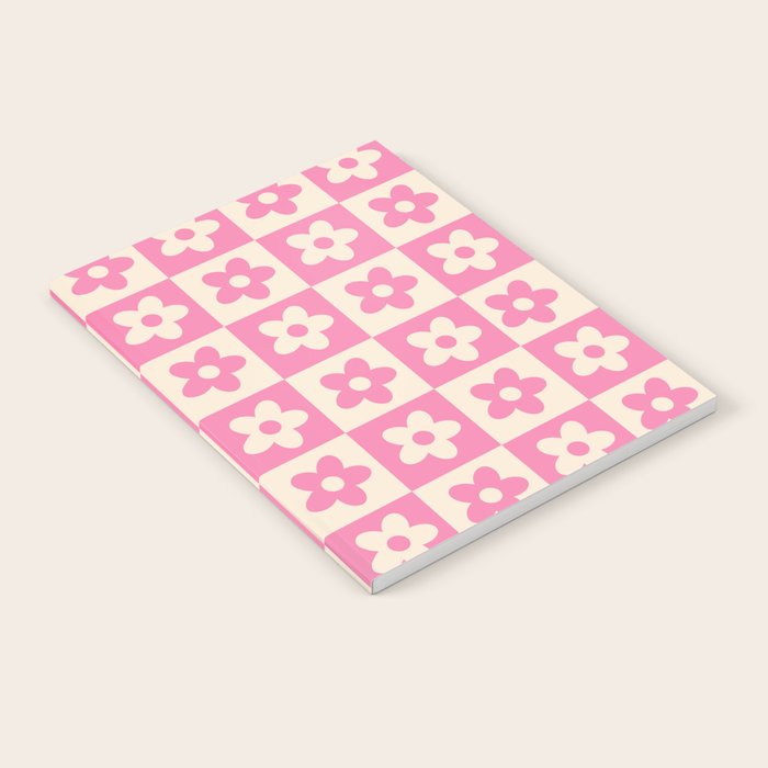 90s checkers flowers cream and pink Notebook