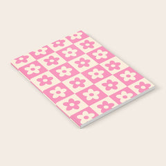90s checkers flowers cream and pink Notebook