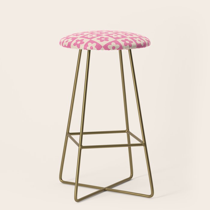 90s checkers flowers cream and pink Stool