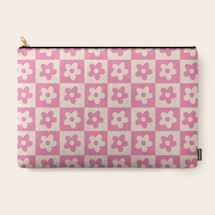 90s checkers flowers cream and pink Carry All Pouch