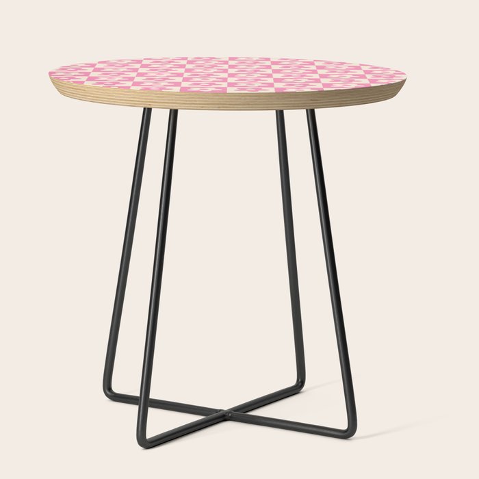 90s checkers flowers cream and pink Side Table