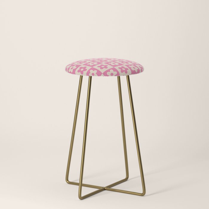 90s checkers flowers cream and pink Stool
