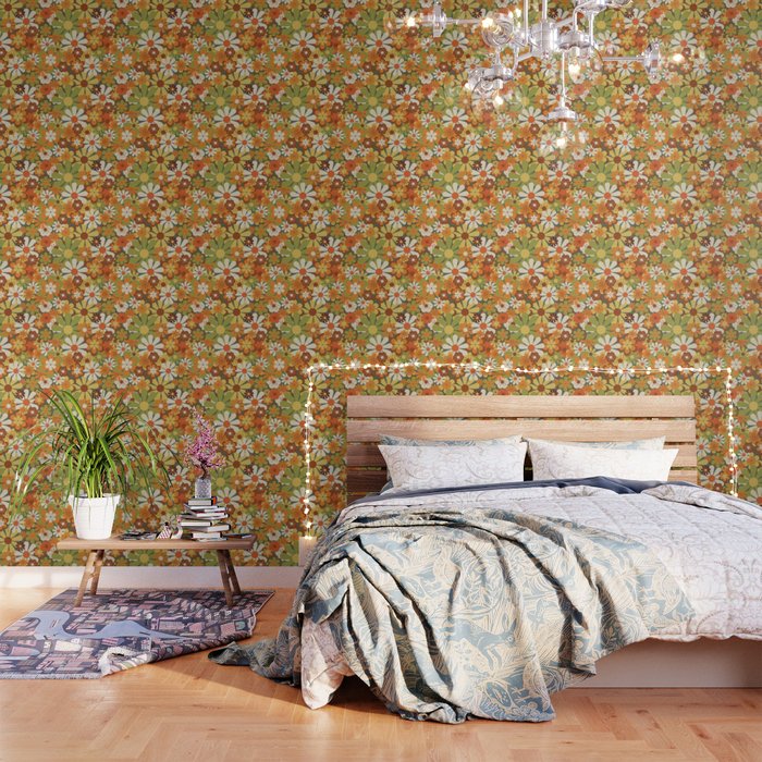 70's Retro Flowers Print Wallpaper