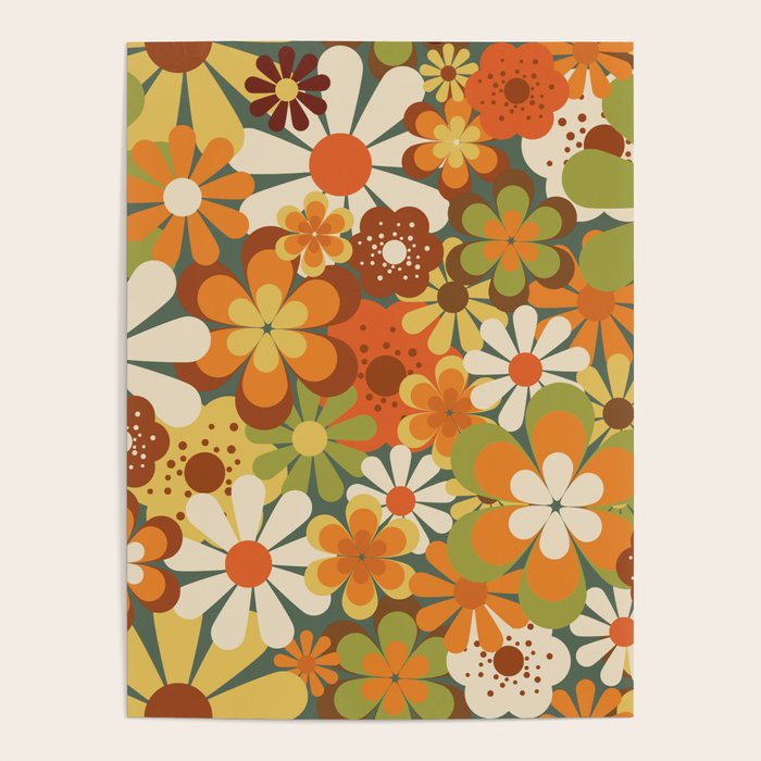 70's Retro Flowers Print Poster