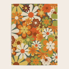 70's Retro Flowers Print Poster