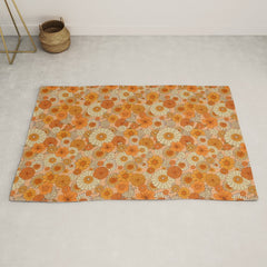 70s retro vintage daisies, flowers, orange, peach Rug