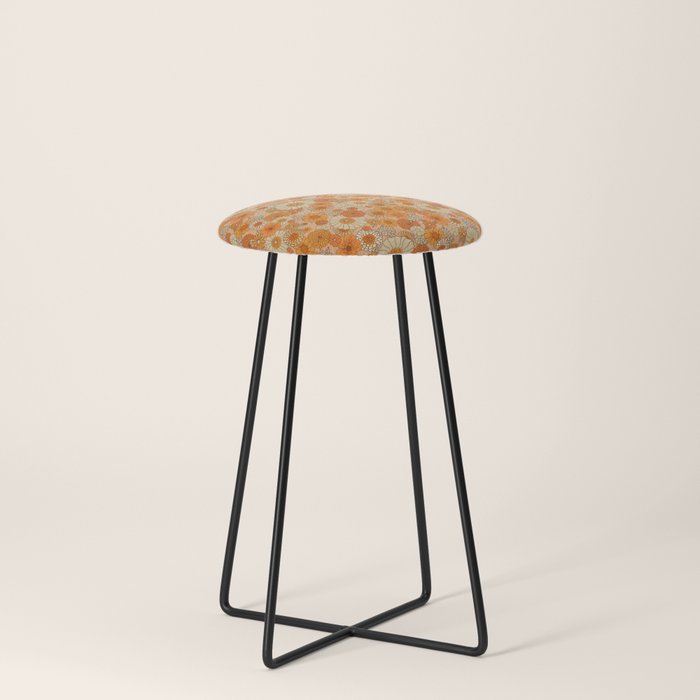 70s retro vintage daisies, flowers, orange, peach Stool