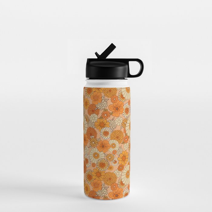 70s retro vintage daisies, flowers, orange, peach Water Bottle