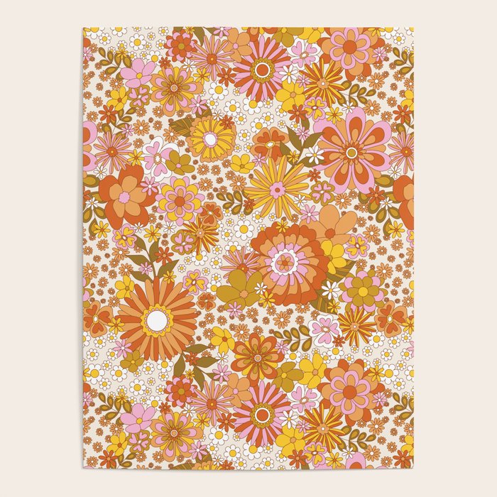 70s Floral Pattern Poster